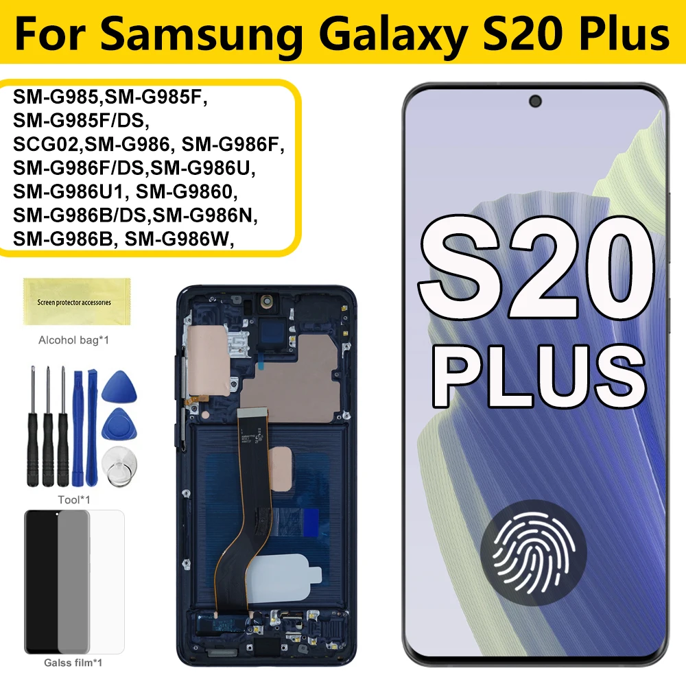 Super Amoled For Samsung Galaxy S20 Plus G985 G986 LCD Display Touch Screen Digitizer with Frame For Samsumg S20+ Replacement