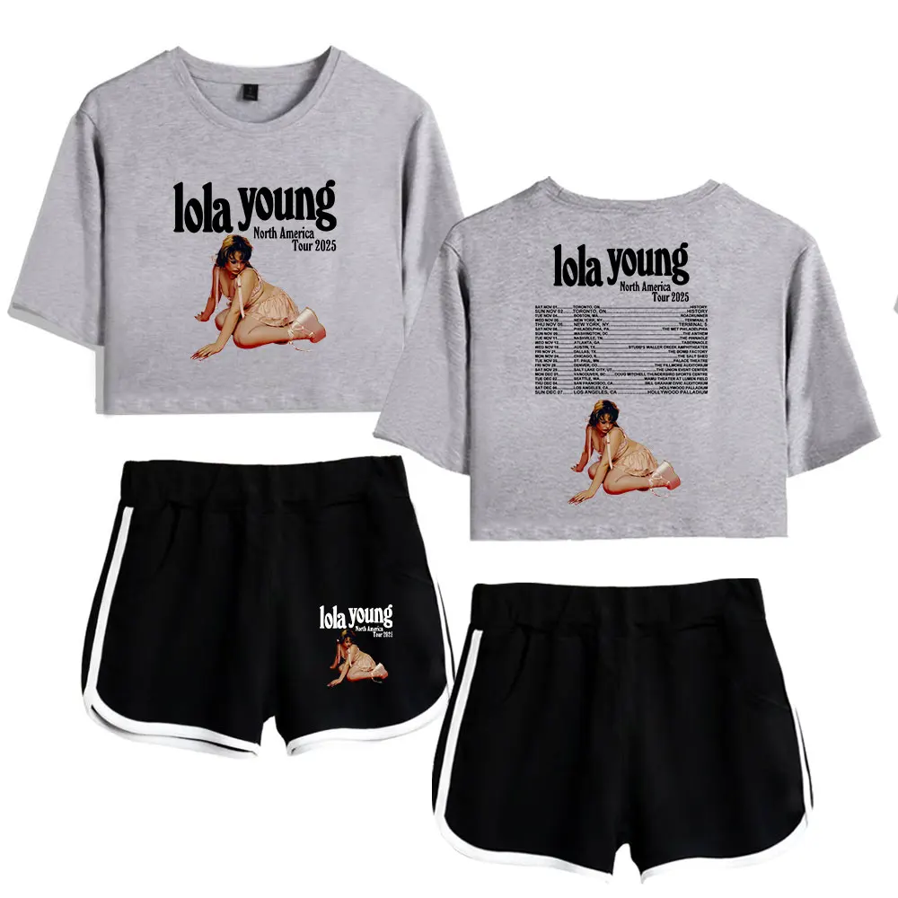 بدلة Lola Young Vintage 90s logo Merch Tops Harajuku طقم مكون من قطعتين شورت + قميص جميل بدلة عصرية #4