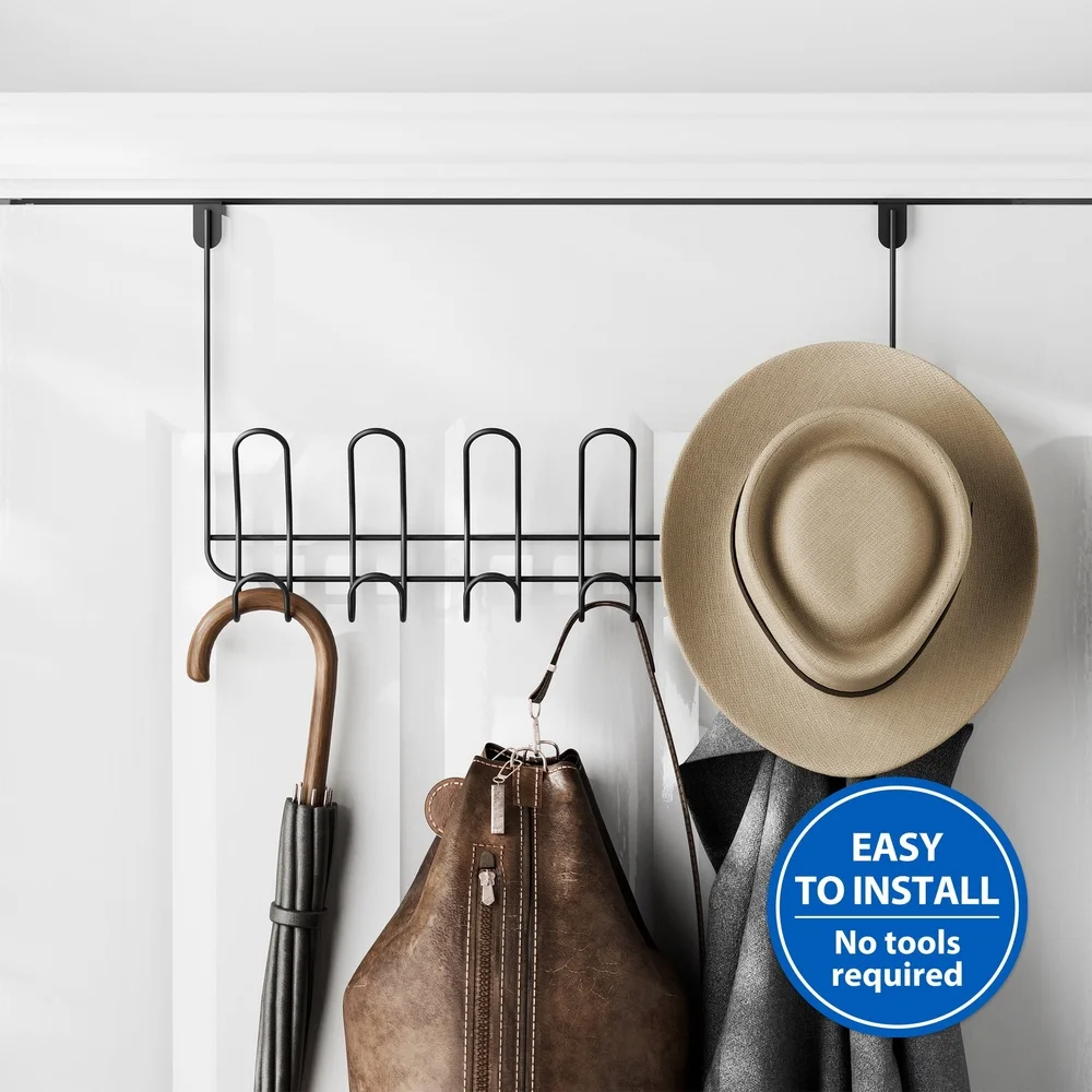 Over-the-Door 6 Double Hooks Towel Rack Organizer Perfect Towels Robes Clothes No Tools Installation Damage-Free Foam Pads