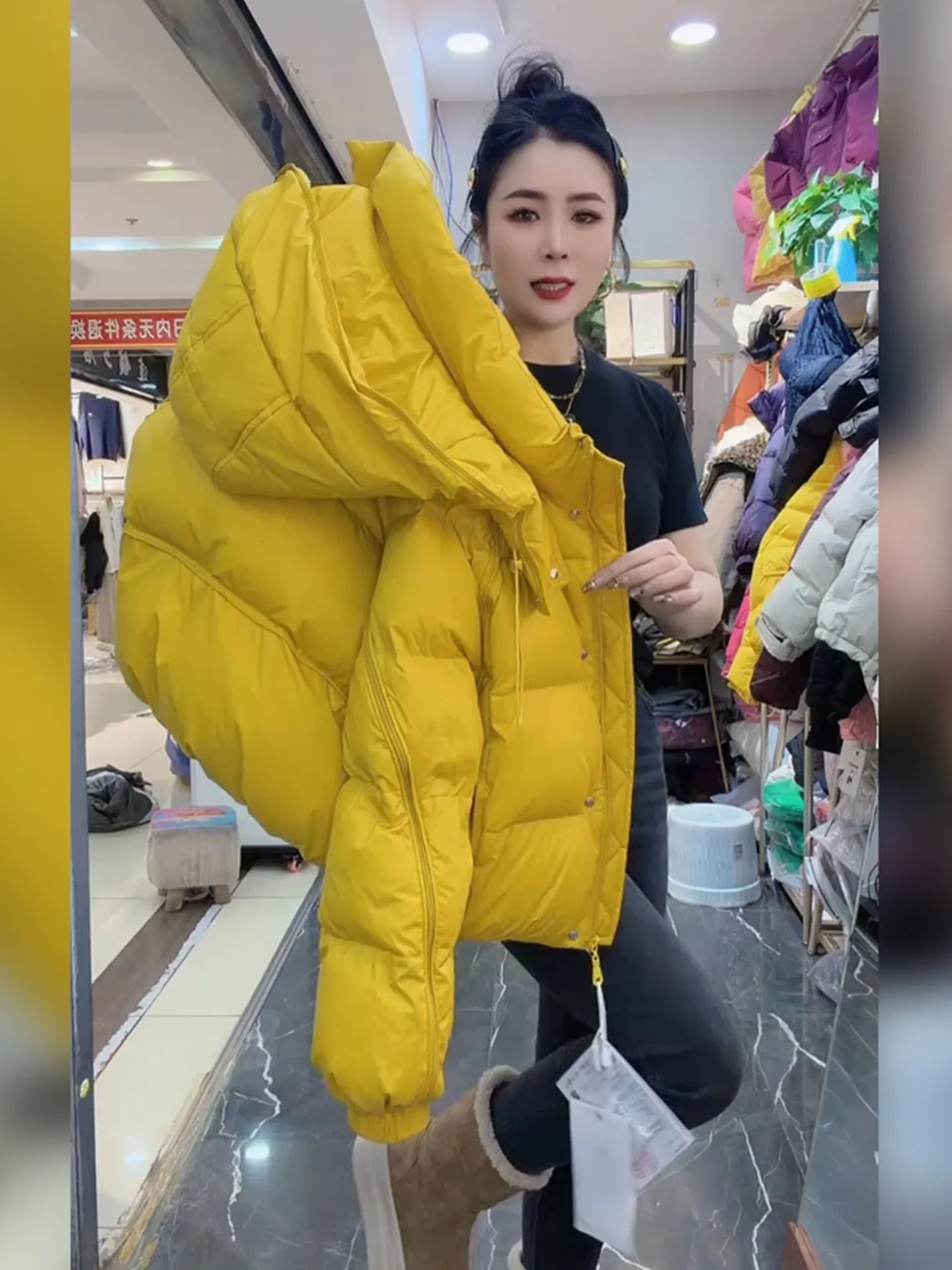 

Sli Yellow ort Thiened Warm Cotton Jaet Корейское зимнее пальто Sle для поездок на работу Прямая трубка Длинная свеча на молнии Чистый цвет