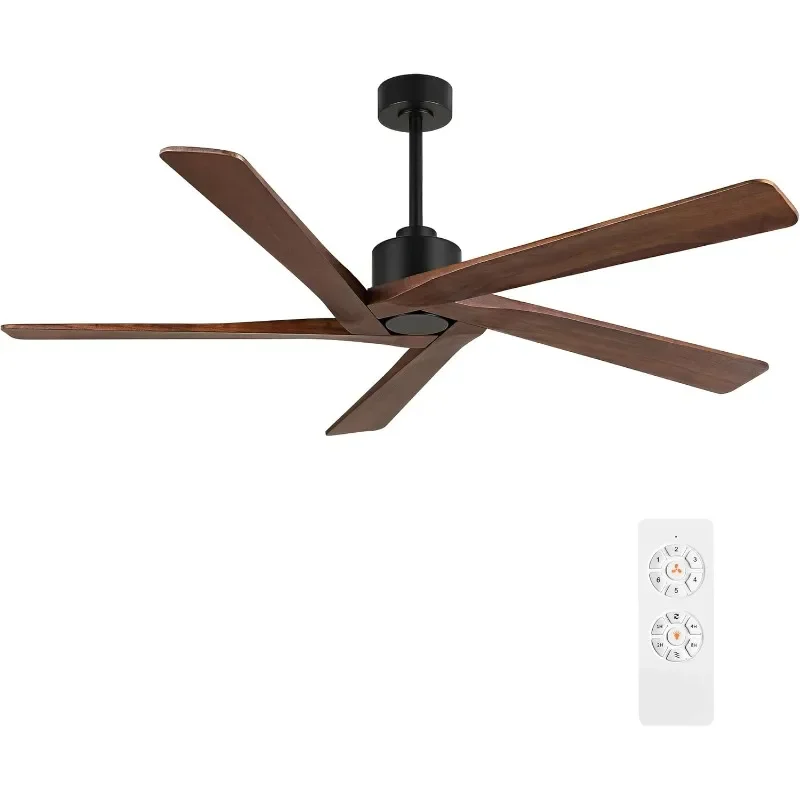 WINGBO 72" DC Ceiling Fan No Light with 3 Downrods, 5 Carved Solid Wood Blades, 6-Speed Reversible DC Motor