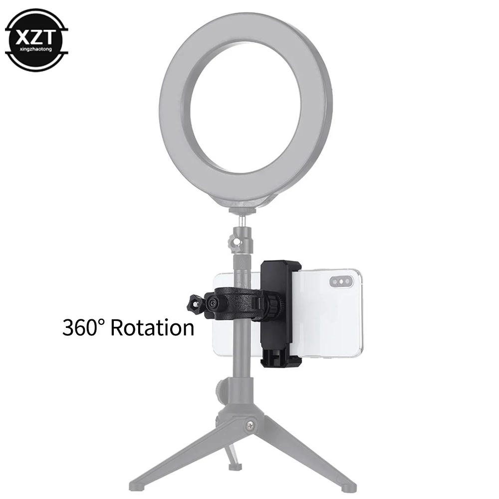 Phone Selfie Holder Streaming Bracket Automatic Clamping 360° Rotating Bracket SLR Camera Mobile Phone Live Circular Lamp Tripod