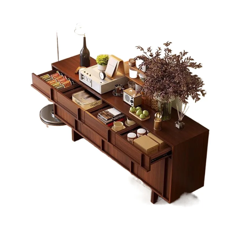 

Bone line dining side cabinet, medieval walnut side cabinet, integrated wall locker, retro solid wood storage cabinet, cupboard