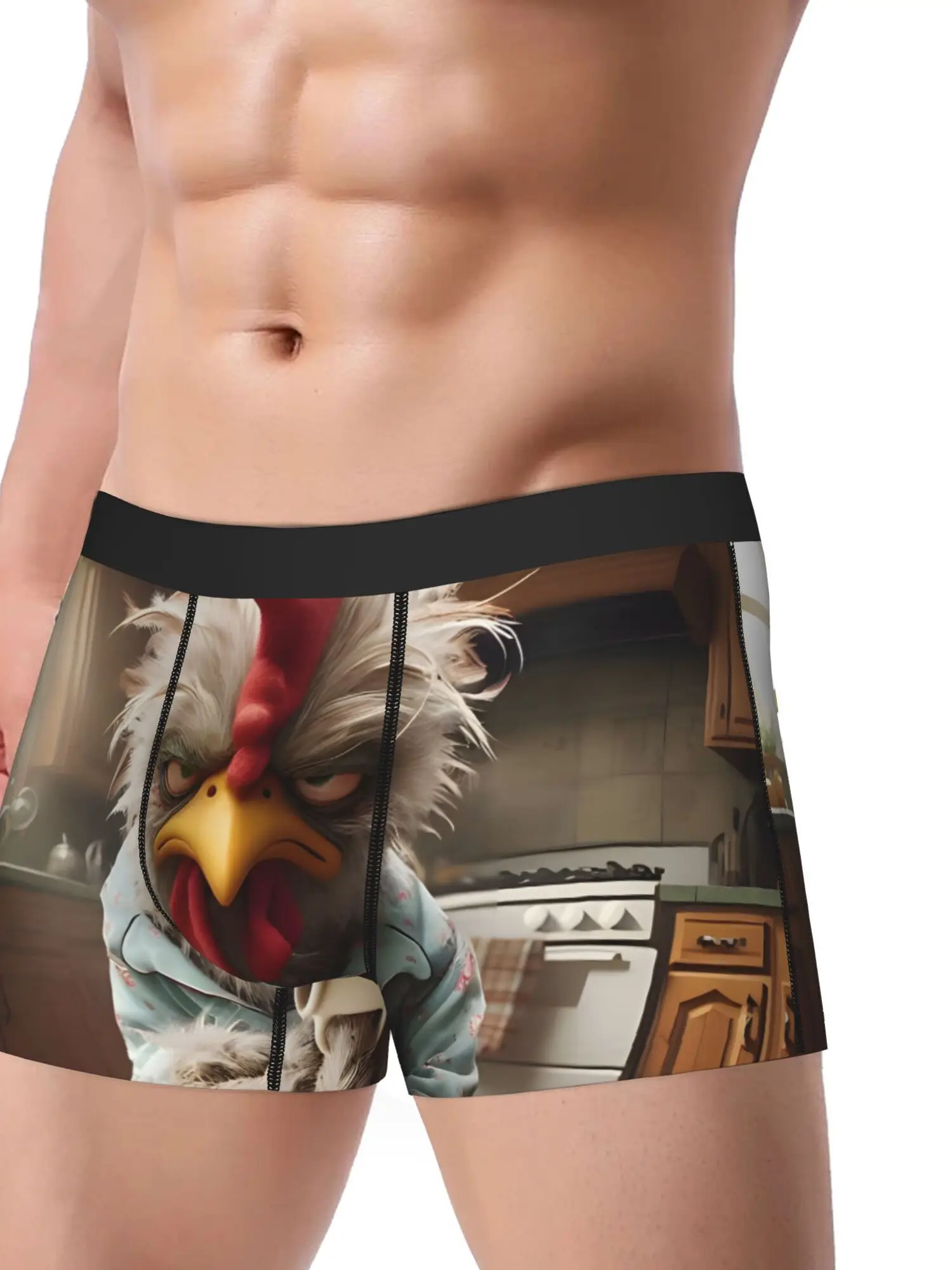 Funny Rooster Chef Cooking Kitchen Print Underwear - Men's Novelty Boxer Briefs with Non-Transparent Fabric - Humorous Gift for