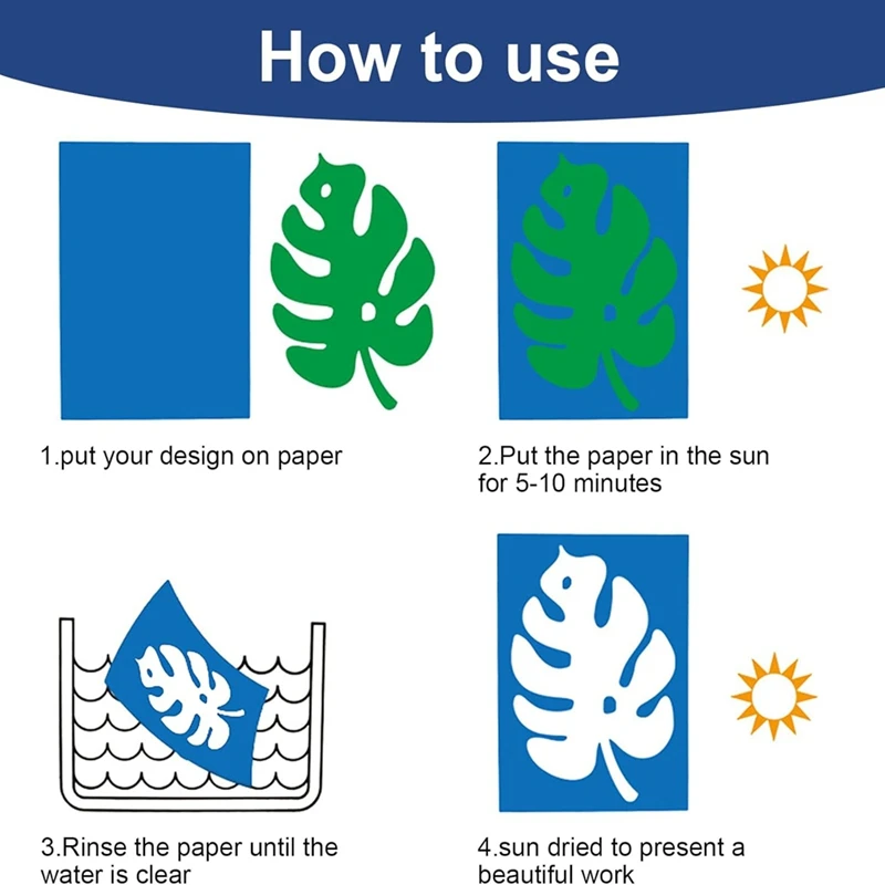 32 Sheets Cyanotype Paper Sun Print Paper Kit, For Sun Printing Sun Sensitive Paper For Kids Adults Crafts DIY Project