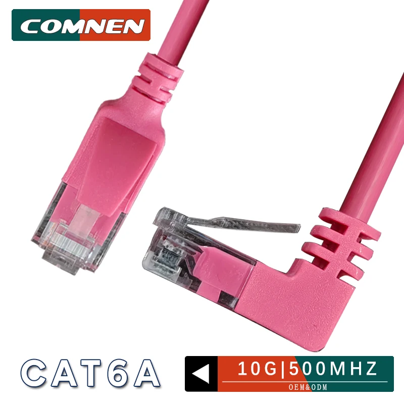 COMNEN Cat6a RJ45 90 Degree Angle Ethernet Cable 3.8mm Slim Patch Cord Lan Cable UTP RJ 45 for Patch Panel to Switch Flexiable