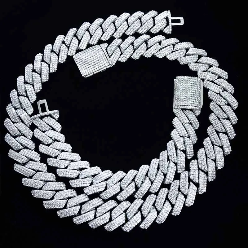 Wholesale 6MM 8MM 10mm 12mm 14mm Hip Hop Vvs Diamond Necklace Boissanite bracelet Dropshipping Silver Iced Out Cuban Link Mhain