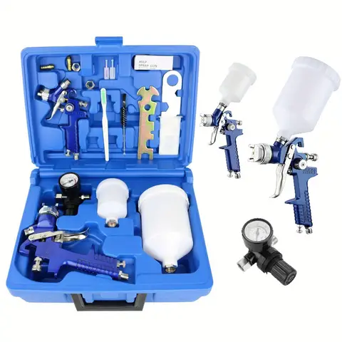 2 Pcs/Set HVLP Paint Sprayer Set, 0.8MM & 1.4MM Nozzle Professional Air Gravity Feed Spray Gun Kit for Car Furniture Painting