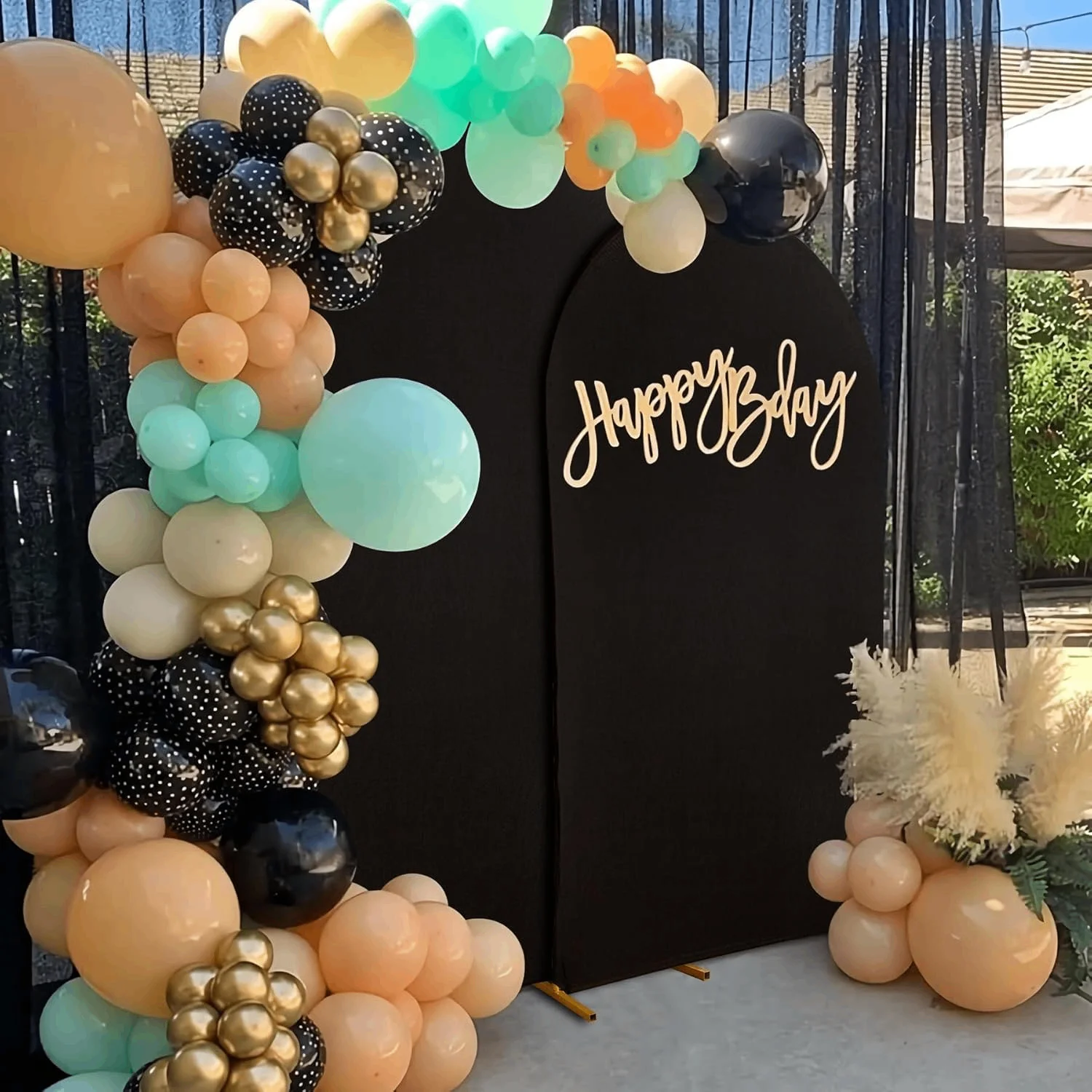 غطاء قوس أسود مزدوج الجوانب بطول 6.6 أقدام - خلفية من الألياف اللدنة المطاطية لحفلات الزفاف وأعياد الميلاد والولائم (مقاس أنيق، غطاء فقط) #4