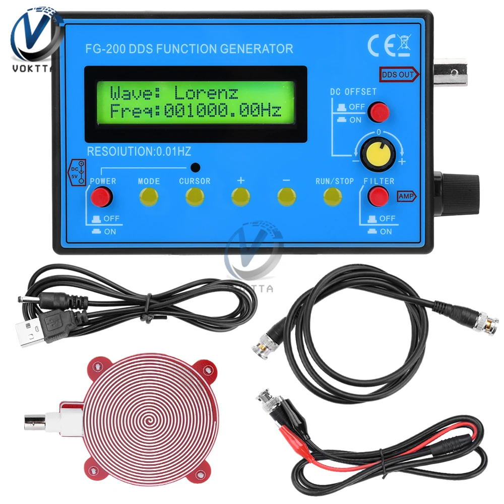 FG-200 DDS Function Signal Generator 0.01Hz-500KHz Signal Source Module Frequency Counter Sine+Square+Triangle+Sawtooth Waveform