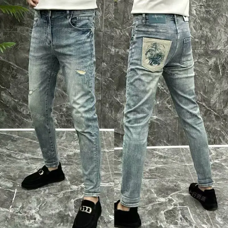 

Casual Slim Fit Jeans Lightweight Luxury Embroidered Stretchable Comfortable Fashionable Small Footed Pants Men's Jeans y2k pant