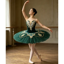 Customized Emerald Gold ballet Tutus Girl Professional Tutu classical red Pancake Ballerina Costumes competition 11 layer JN9192