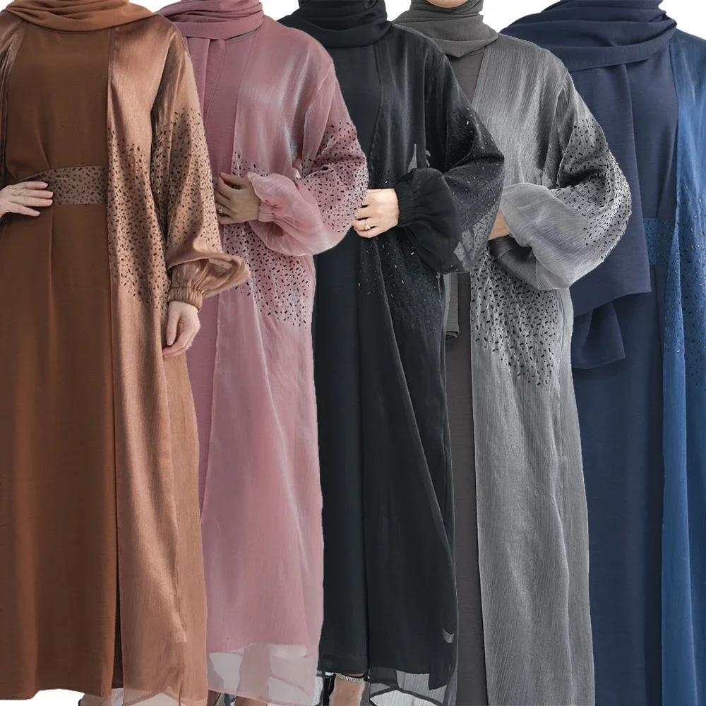 

Modest Abaya for Muslim Women Open Cardigan Maxi Dresses Turkey Kimono Islamic Arab Robe Dubai Kaftan Femme Jalabiya Eid Ramadan