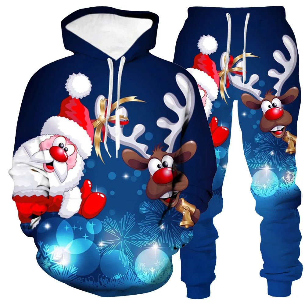 Christmas Santa Claus 3D Cartoon Print Tracksuit Set Man Woman Hoodies+Pants 2pcs Sets Fashion Sportwear kids Pullover Clothes