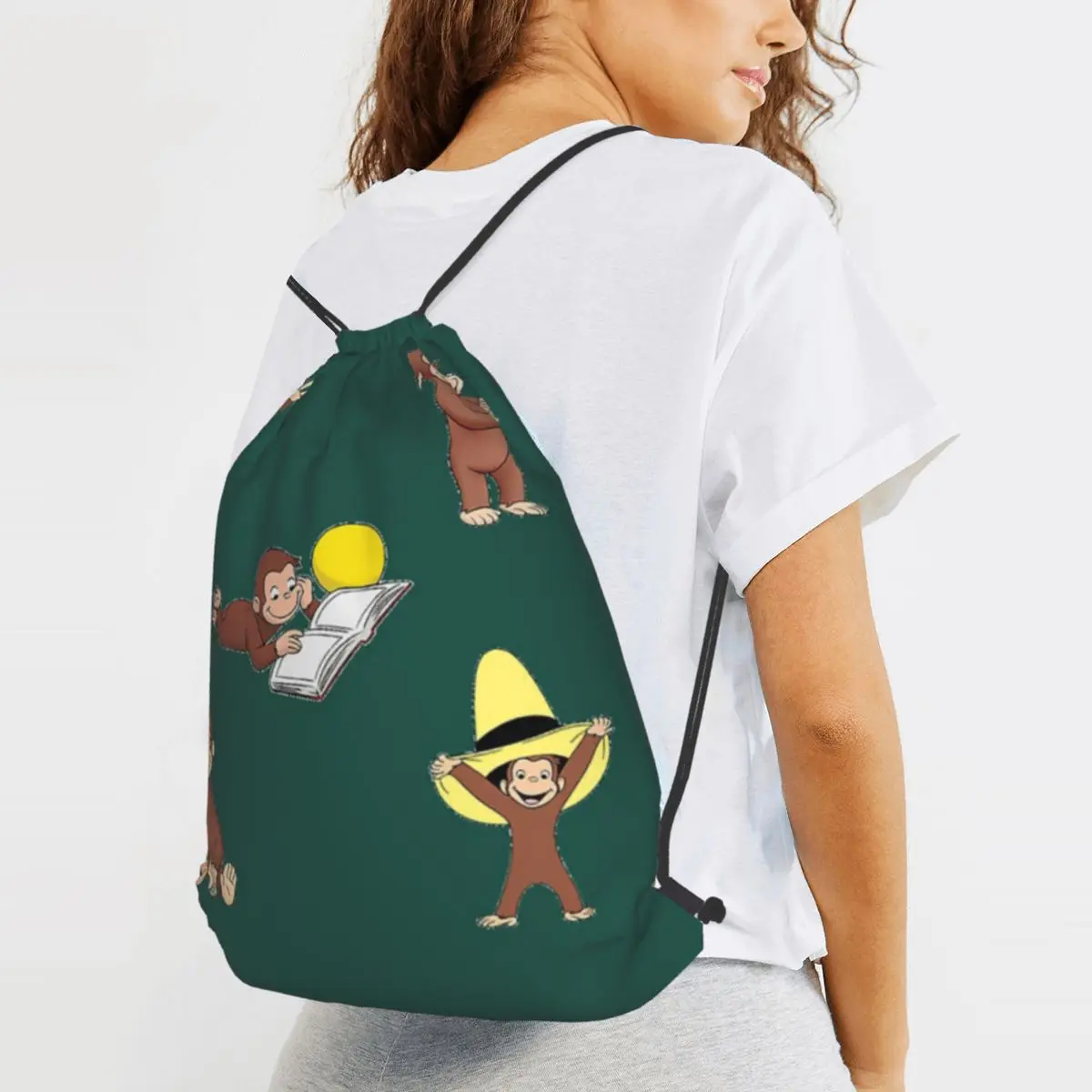 George The Curious Monkey Cartoon For Kids Pack Backpacks Portable Drawstring Bags Sundries Bag Book Bags for Man Woman School