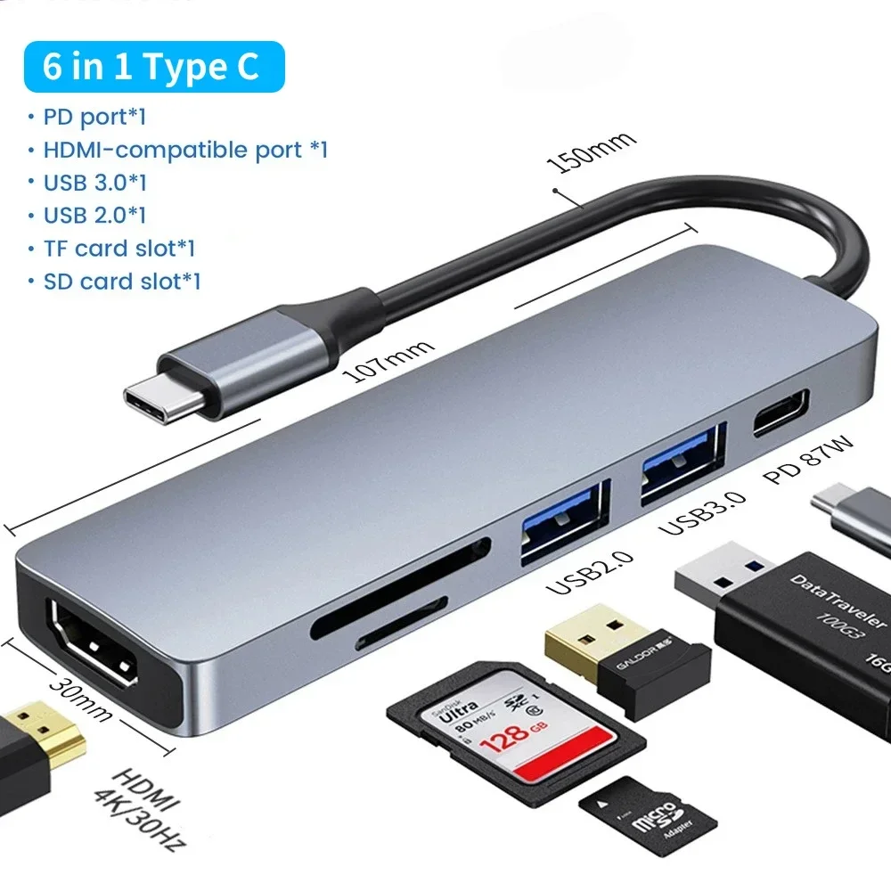 

USB C Hub Type 3.0 Adapter to 4K HDTV SD TF ard PD Fast harge Splitter Docking Station