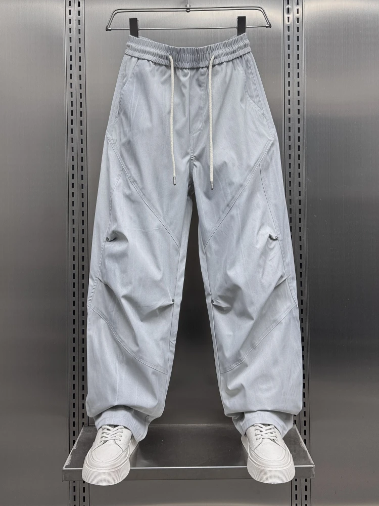 

Summer 2025 Men's Casual Loose Sports Pants Splicing Sle Faionable Rivet Straight Leg Pants Knife Wide Leg Pants