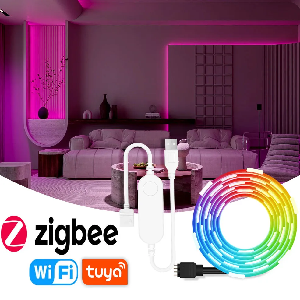 

Zigbee USB Led Strip Light RGB Led Lights Tuya Wifi Smart TV Backlight Tape For Room Works with Hub/Alexa /Google /Smartthings