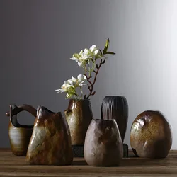 Retro Rough Pottery Small Vase Japanese Retro Zen Ceramic Vase Home Decoration Tabletop Ornaments