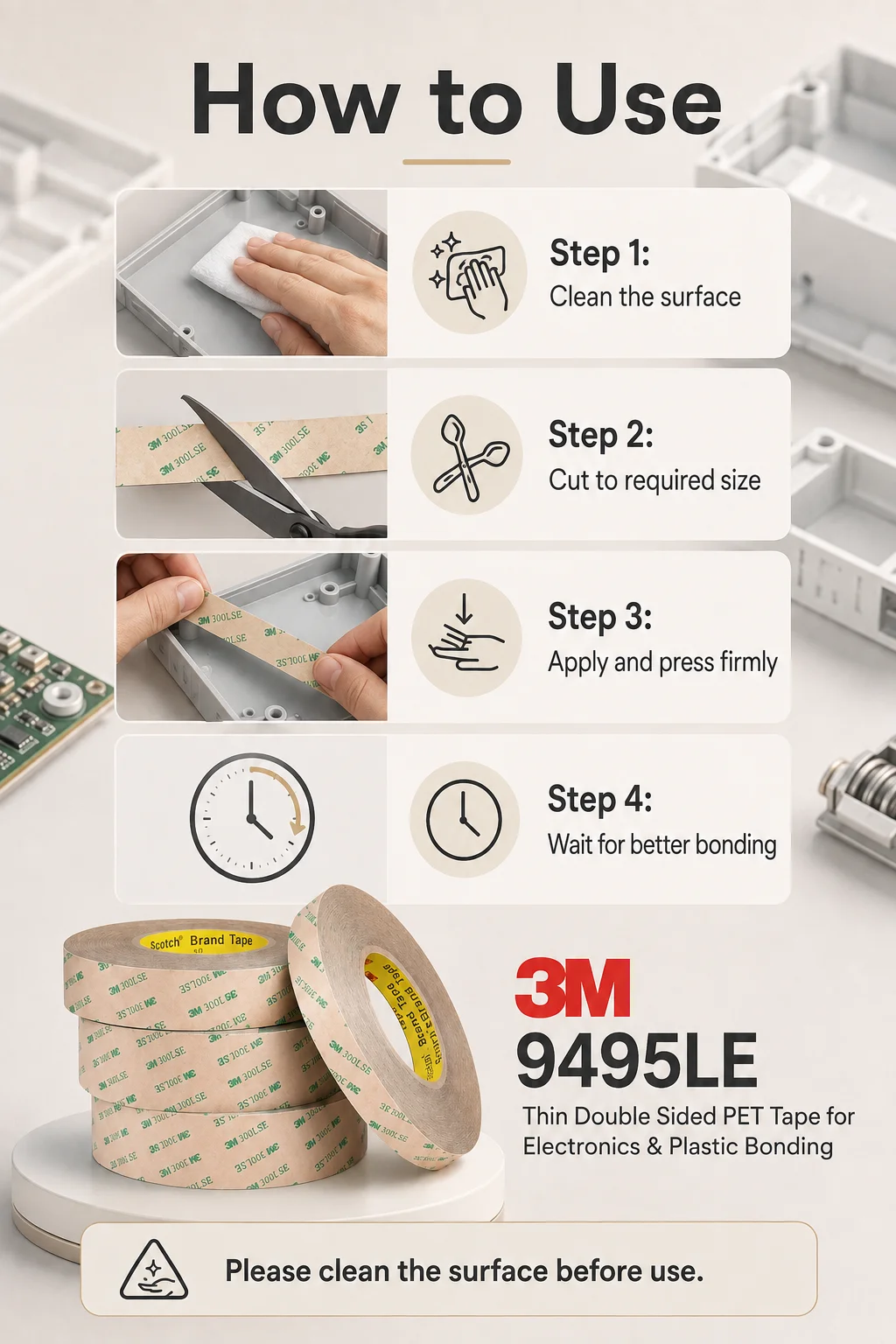 3M 9495LE Doppelseitiges PET-Klebeband 300LSE Acrylklebstoff für Elektronik-Kunststoffteile und Autoteile 0,17mm 11m – Detail 7
