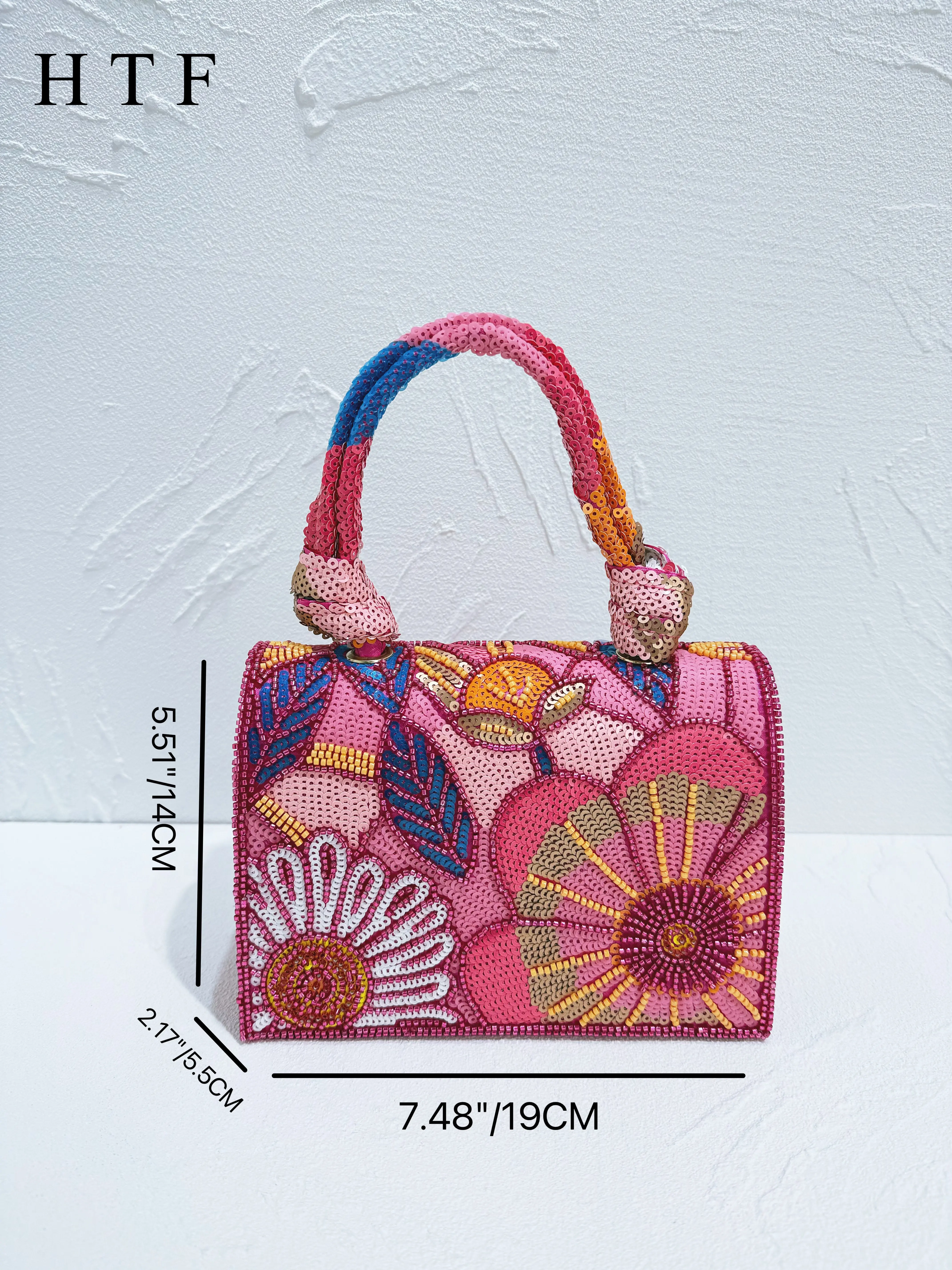 Women Handmade Beaded Crystal Purse Wedding Shoulder Bag Daisy Shape Clutches Women Vintage Shiny Beaded Party Bag