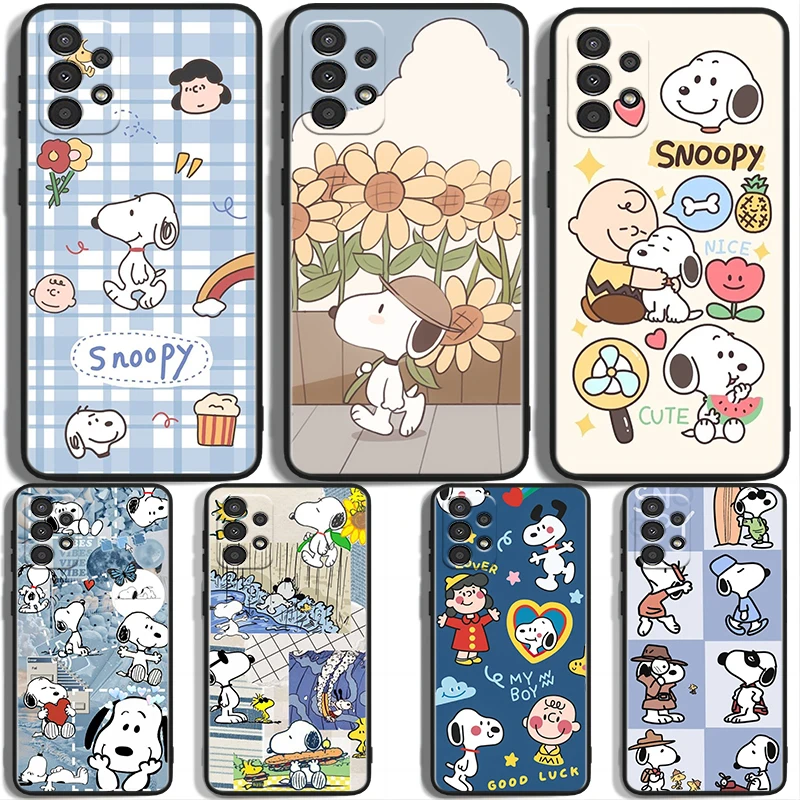 Anime Snoopy Cute For Samsung A73 A72 A54 A53 A52S A34 A33 A32 A25 A24 A23 A22 A15 A14 A13 A05 Black Phone Case