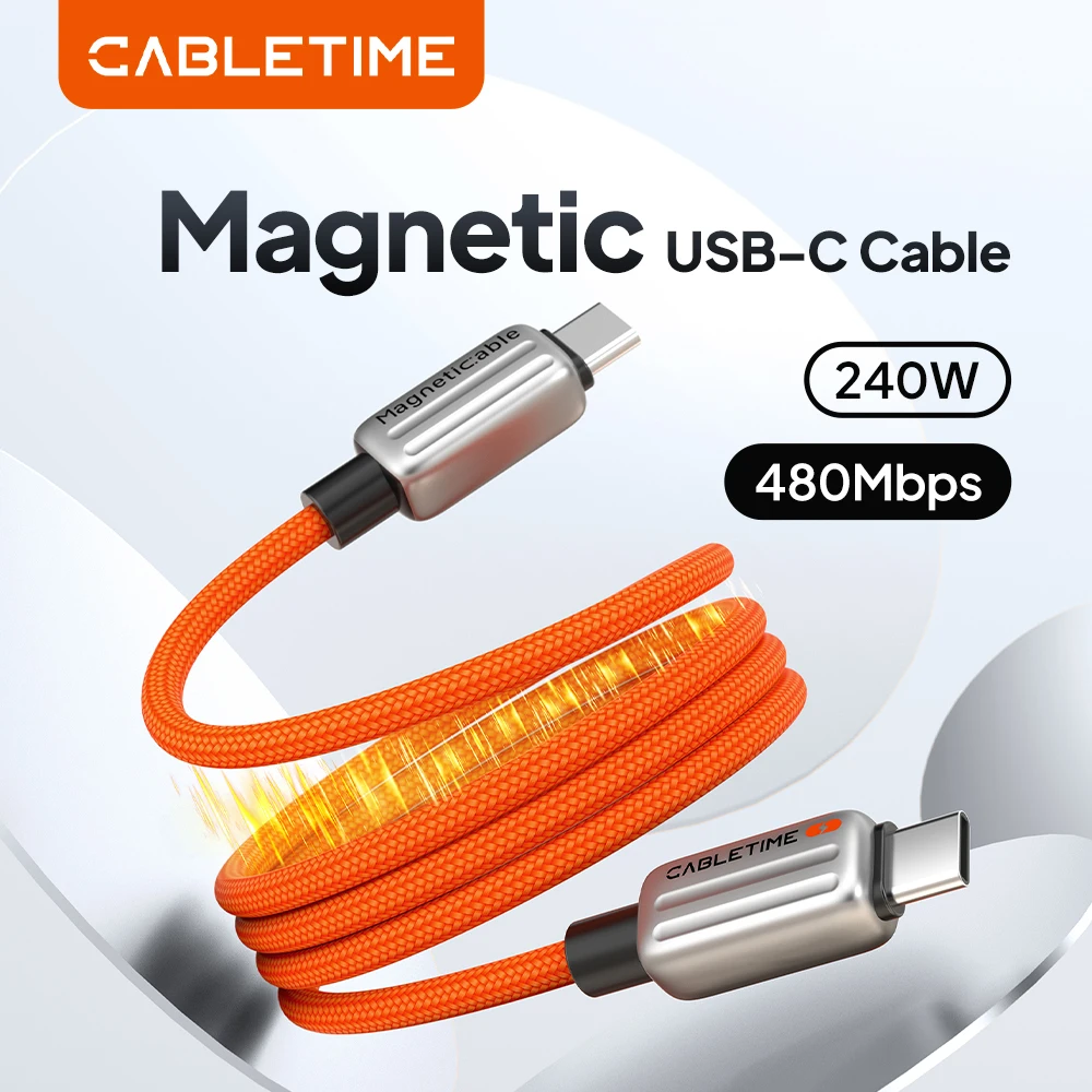CABLETIME Magnetic PD 240W USB C to USB C Cable Fast Charger Adapter USB C to Type C Power Cable for Laptop Macbook Samsung iPad