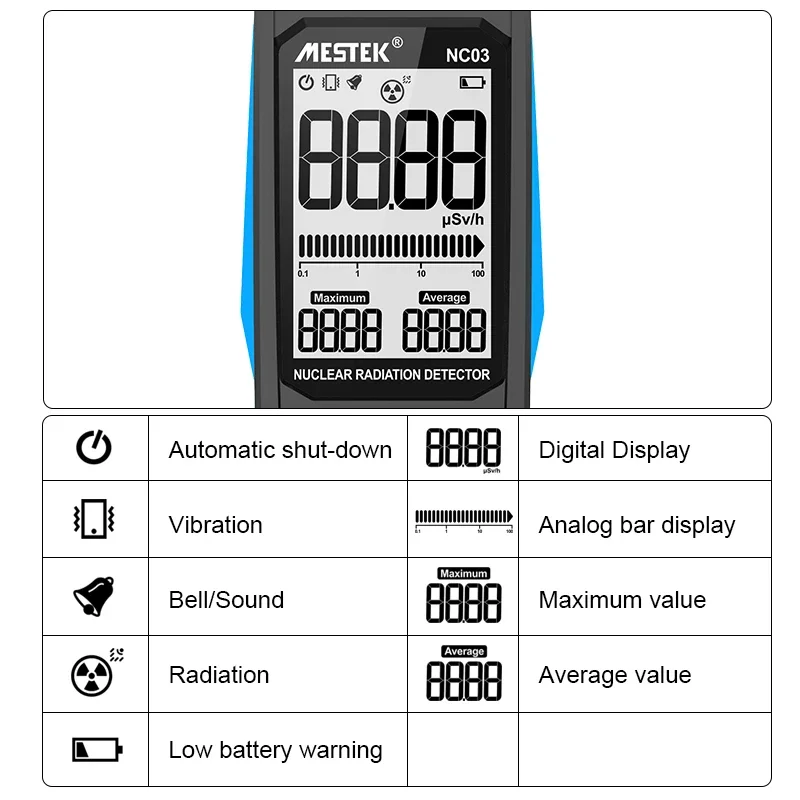 NC03 Nuclear Radiation Detector GM Geiger Counter Laboratory Radioactive X Ray Tester Portable Rechargeable Digital Dosimeter