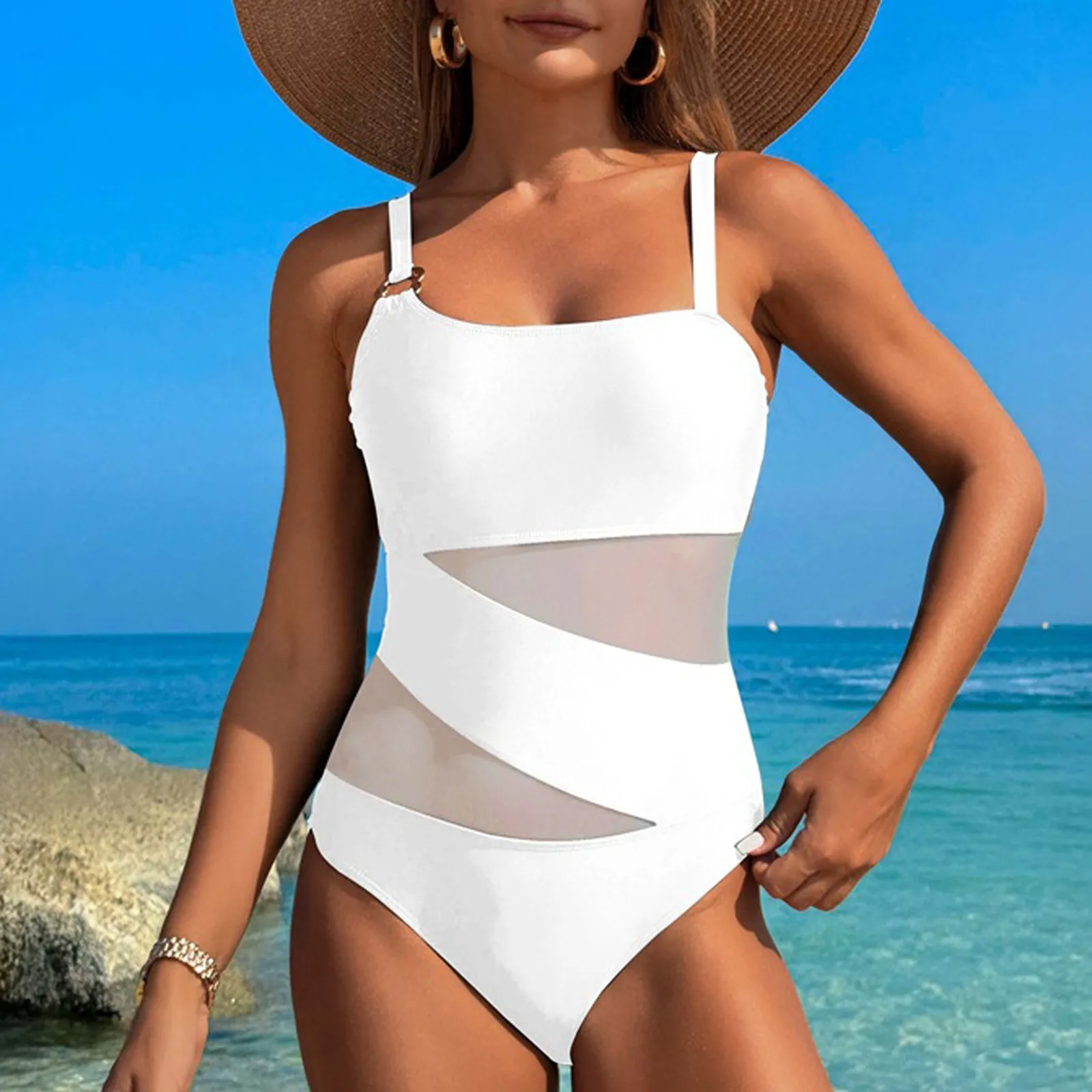 

Women's Mesh see-through bikini Sexy backless beach bikinis One-piece Sexy Swimsuit With Breast Cushion Swimsuit Swimsuits