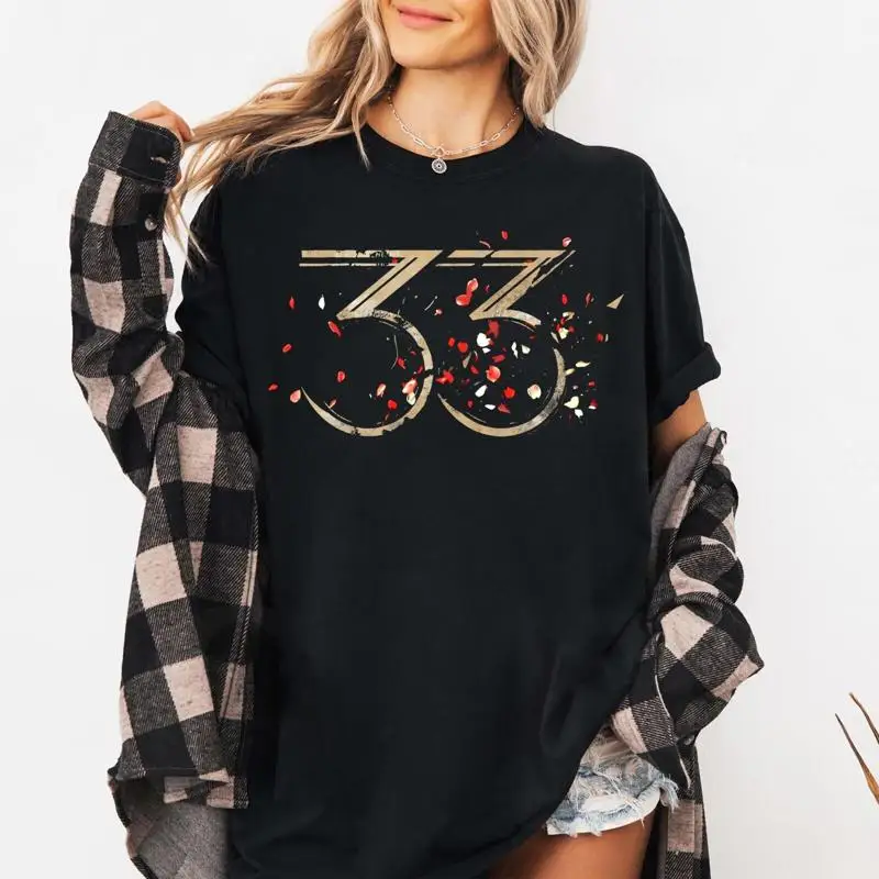 Clair Obscur Expedition 33 Distressed Gold Äú33 Äù Red Petal Gamer T Shirt