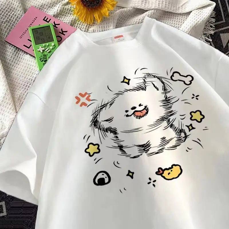 

Shaking Dog Print Round Neck Short Sleeve T-shirts for Women Summer Harajuku Korean Casual Loose Oversized Clothes Streetwear