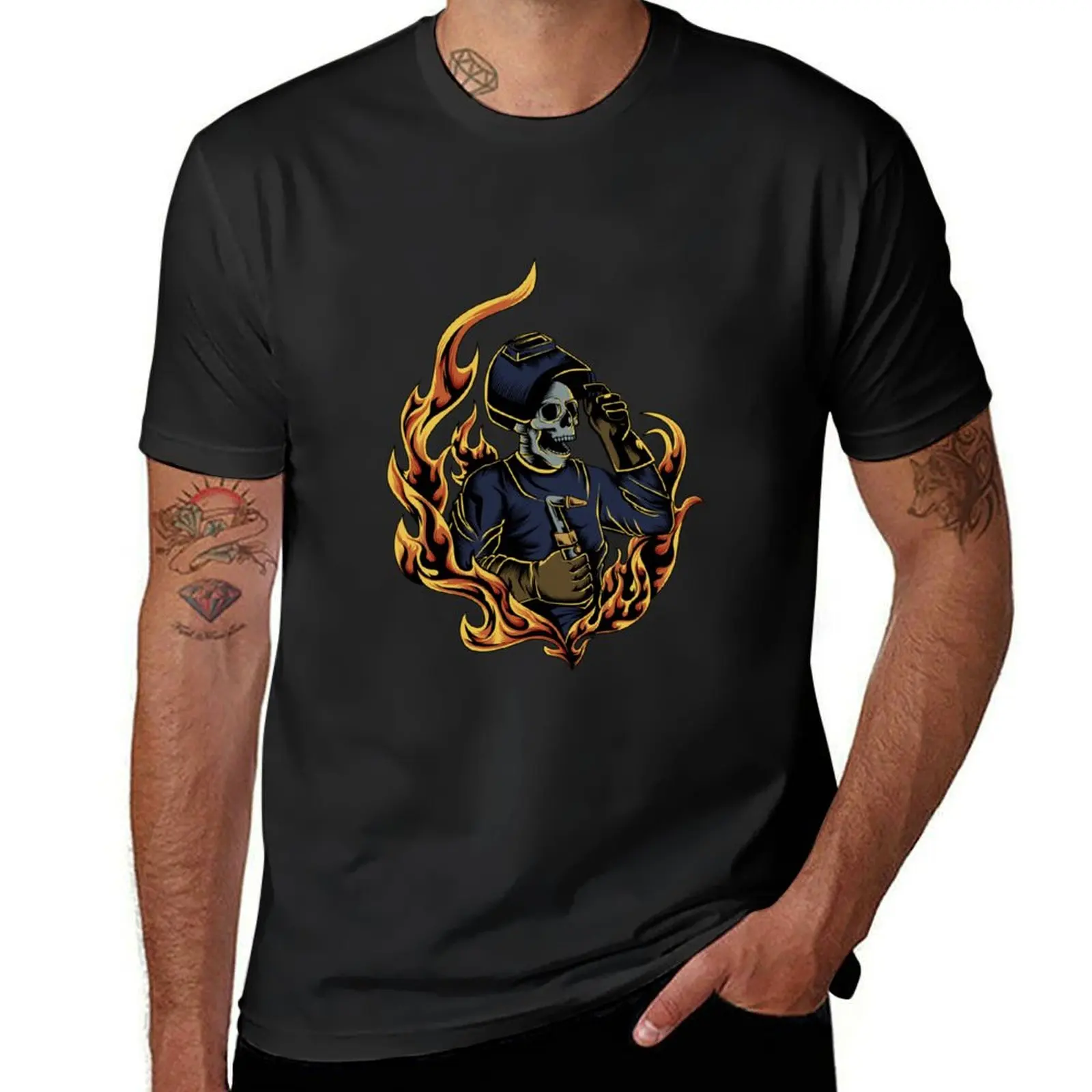 Welder Skull Fire T-Shirt boys animal print Aesthetic clothing hippie clothes oversizeds t shirts for men