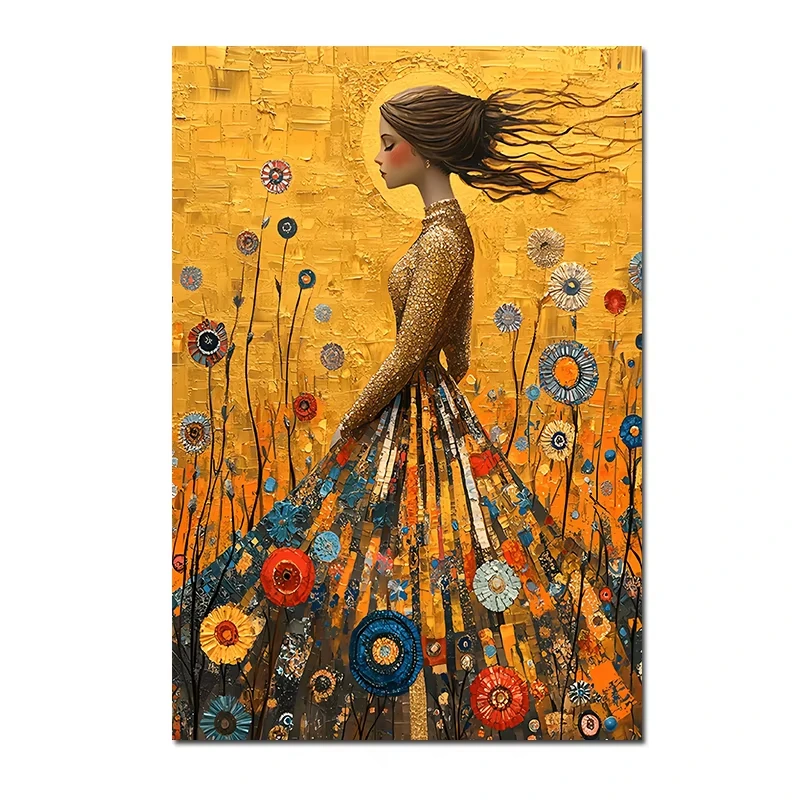 quebra-cabeca-diy-floral-dourado-feminino-arte-inspirada-em-klimt-com-flores-coloridas-decoracao-de-parede-elegante-e-encantadora