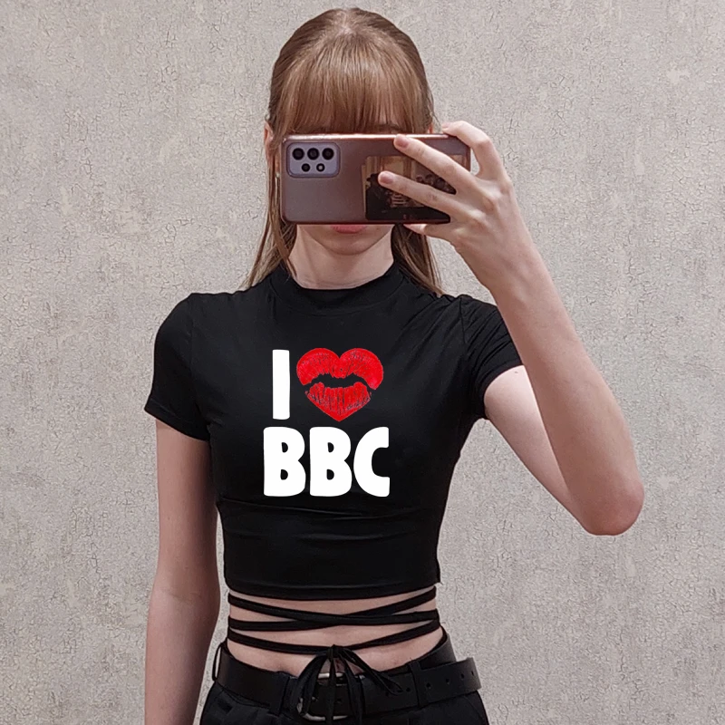 Love BBC Lips Crop Tops Ladies Black Bandage Tee Summer Women Hot Short T-Shirts Sexy Short Sleeve Female Shirts Gilrs Clothes