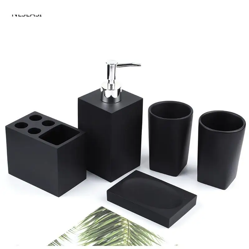 

High-grade marbled bathroom five-piece wash set hotel resin tools decoration