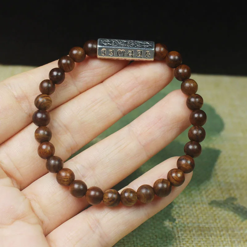 2026 Black Rosewood 6mm Single Loop Six Word Mantra Beaded Bracelet Sandalwood Buddha Prayer Bead Jewelry Gift