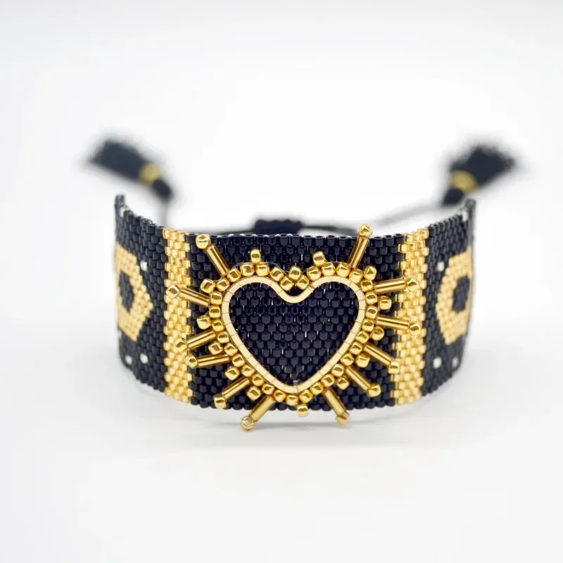 Bohemia Dark Trend Adjustable Rice Bead Bracelet Set Hand-Woven Geometry Heart Shape Simple Beaded Accessory
