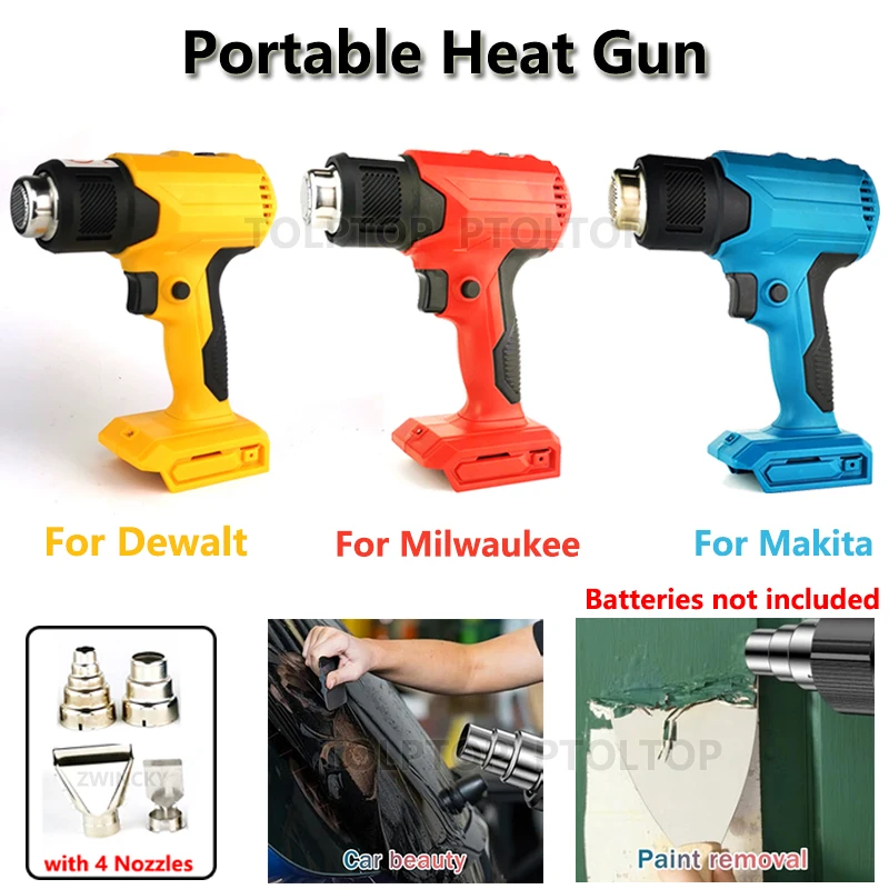 

Portable Heat Gun For Makita/Dewalt/Milwaukee 18V 20V Li-ion Battery Fast Heating Cordless Heat Gun with 4 Nozzles Attachments