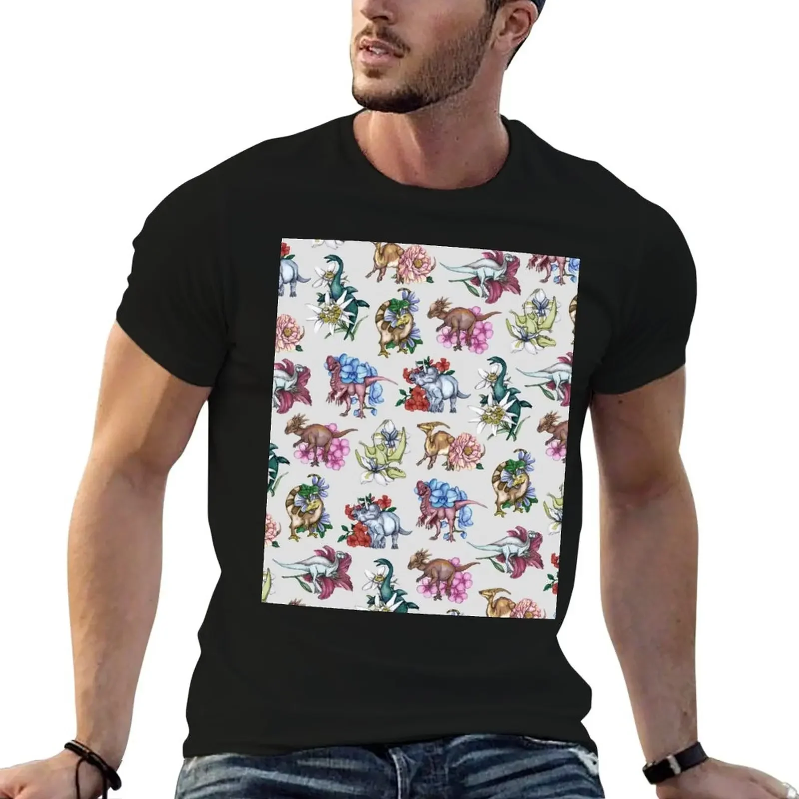 

Dinosaur Floral Pattern T-Shirt graphic t shirt vintage blacks designer shirts slim fit t shirts for men