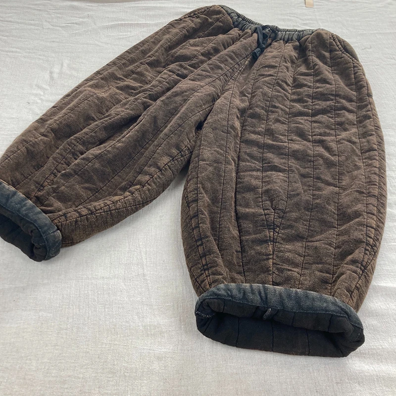 2025 جديد وصول الشتاء النساء الدافئة سميكة خمر الكاحل طول السراويل عادية فضفاض القطن الكتان مرونة الخصر سراويلي حريمي M197 #3