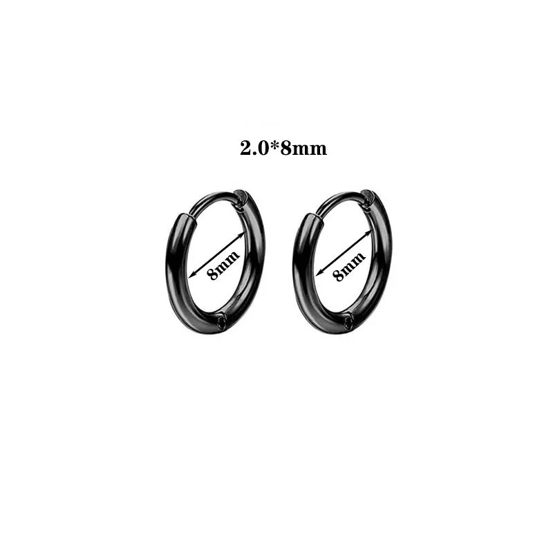 2mm 8 10 12 14 16 mm Mini Trendy Brief Round Black-color Circle Stainless Steel Hoop Earrings For Men Women Classic Jewelry