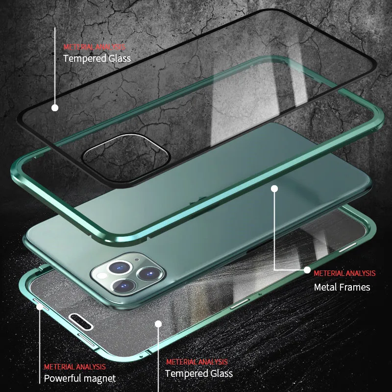 50x Magnetic Privacy Glass Case for iPhone 12 11 XR XS Anti-spy full cover Magnet Case for iPhone 12 11 Pro Max 7 8 plus Bumper