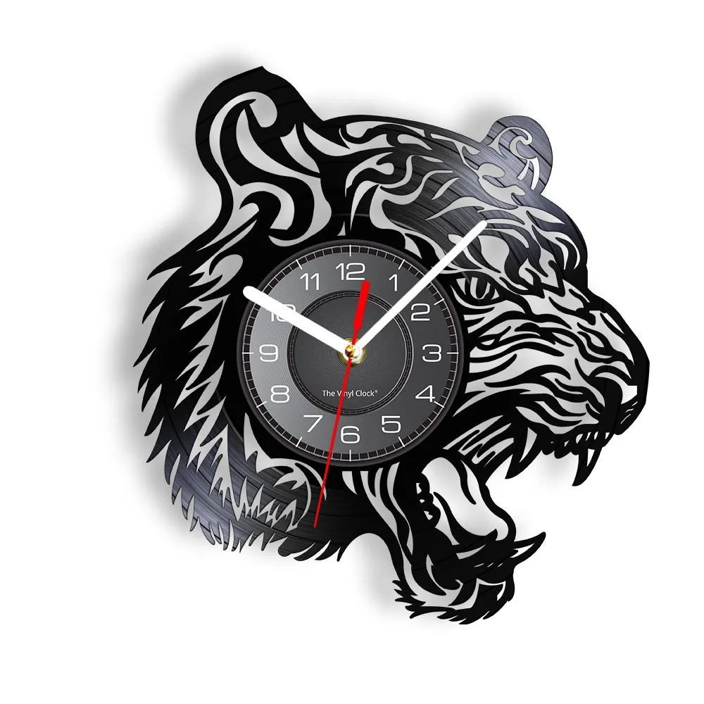 Tiger Head Wall Clock Wild Animal Portrait Decorative Clock African Nature Wilderness Tiger Vinyl Record Clock Man Cave Gift