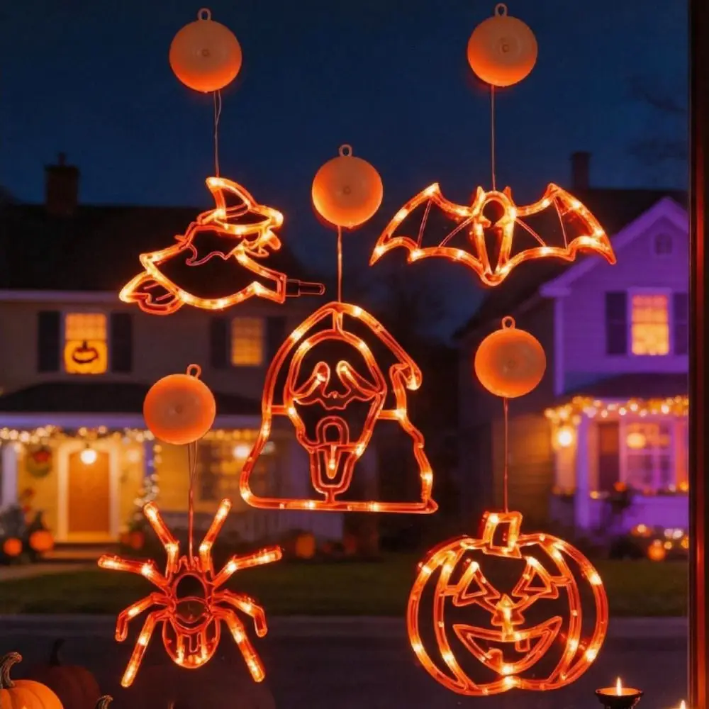 LED Powered Halloween Suction Cup Light Suction Cup Mount Orange Color Pendant Hanging Lights Hanging Design Glowing Effect