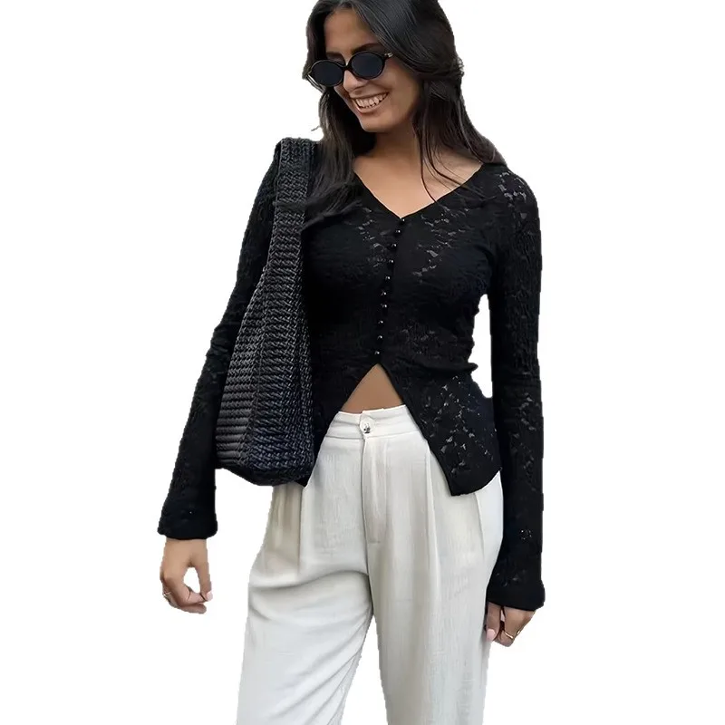 V-Ne uitgehold vest top dunne dames grensoverschrijdende sle buik-baring lang Sve CleanFit PU-leer kant/zijdemix