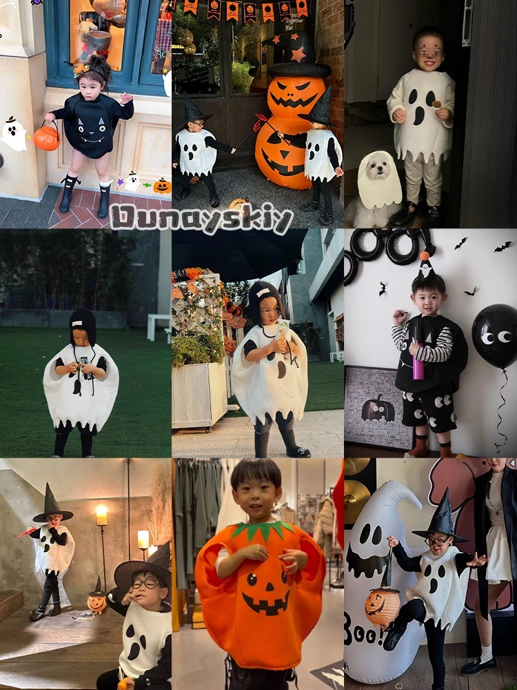 ‌‌Halloween New Cosplay Costumes for Kids Girls Boys Ghost Parody Stage Personalized Printed Performance Costumes Pumpkin‌ view 2