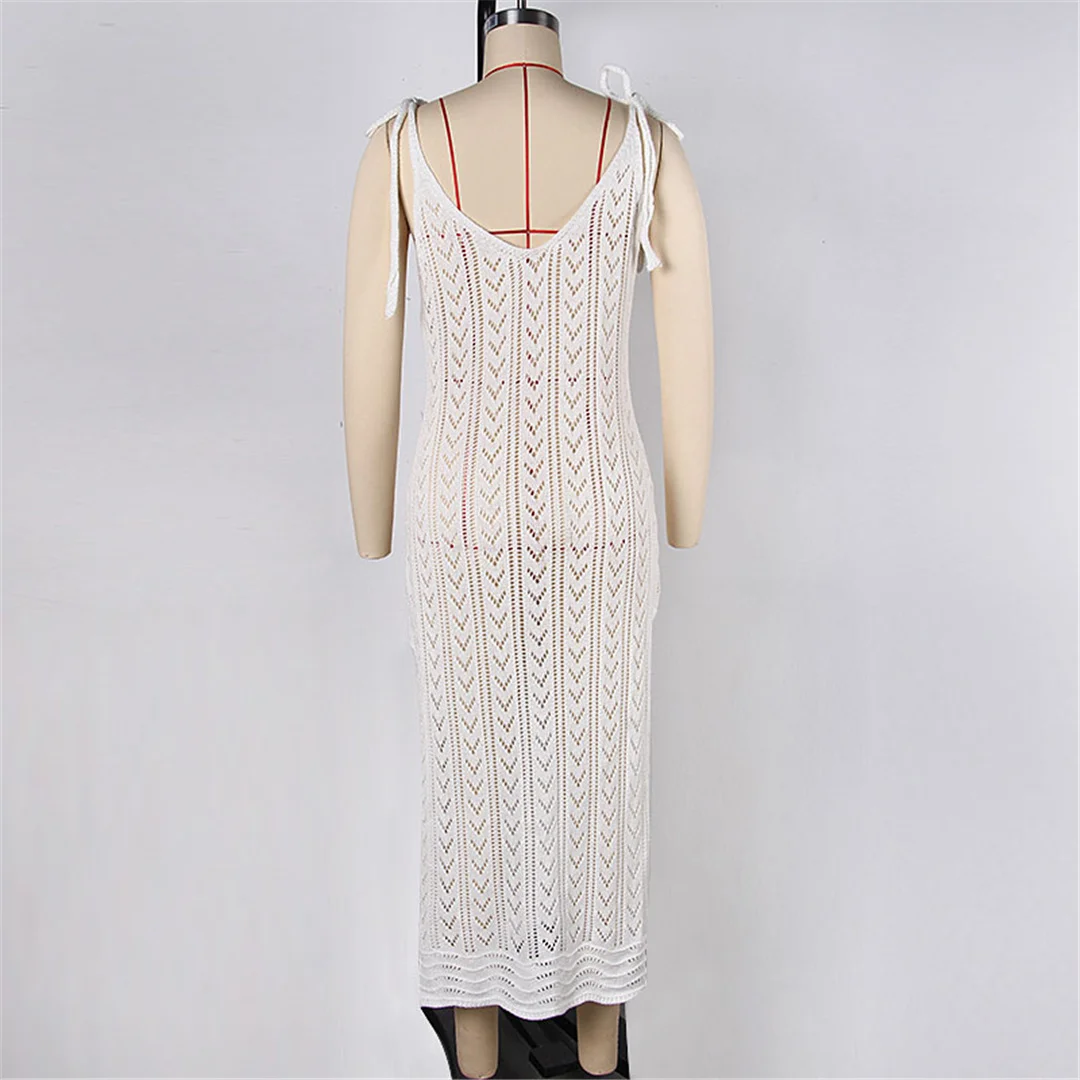 S - XL Ärmelloses, ausgeschnittenes, gehäkeltes, gestricktes Tunika-Strandkleid, Strandmode, Strandbekleidung, Strand-Cover-up, Cover-ups, Damen, V6811 – Detail 4