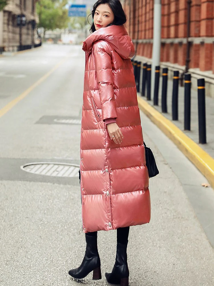 Winter Fashionable Bright Down Jacket Women's Hooded Warm Parkas Water Proof Fluff Parka Hight Quality Female Cotton OverCoat