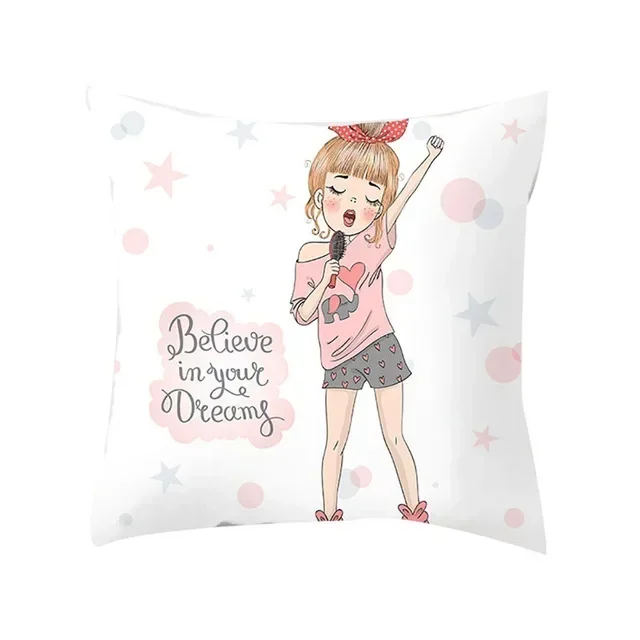 Cartoon Cushion Cover Pretty Girl Polyester Cushion Cover Children Bedroom Decoration Home Bedroom Hotel Car Decoration 45x45cm.