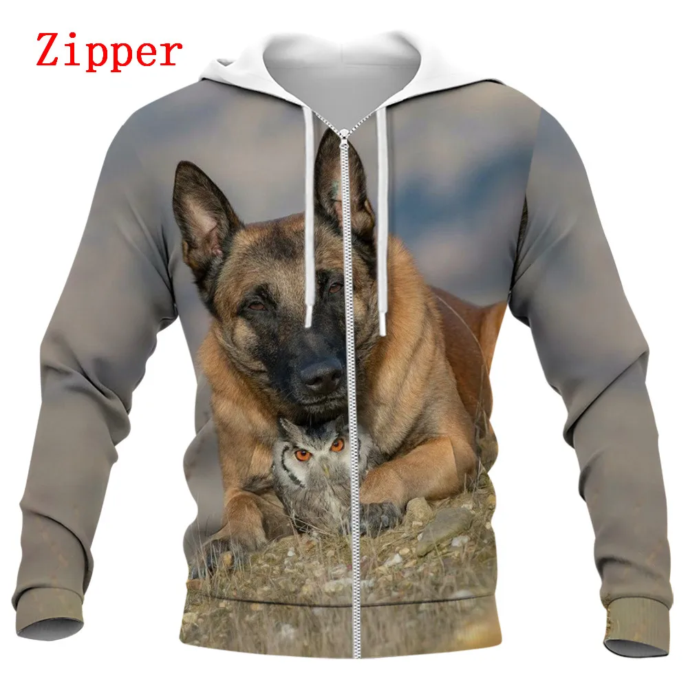 HX Dier Hond Sweatshirts Mechelaar Uil 3D Gedrukt Hoodie Rits Jassen Heren Dames Sportkleding Jongens Meisjes Streetwear S-7XL